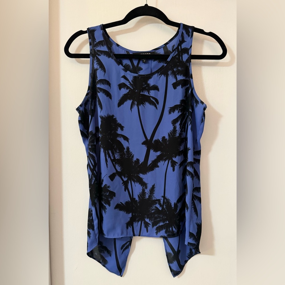 NWOT Express Blue and Black Palm Tree Tank Women's Small